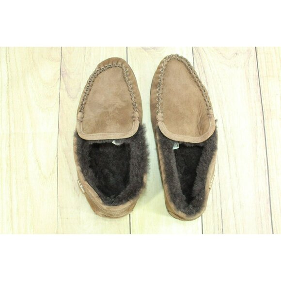 LL Bean Dark Brown Suede Wicked Good Shearling Lined Venetian Slippers Size 9 M - Picture 7 of 9